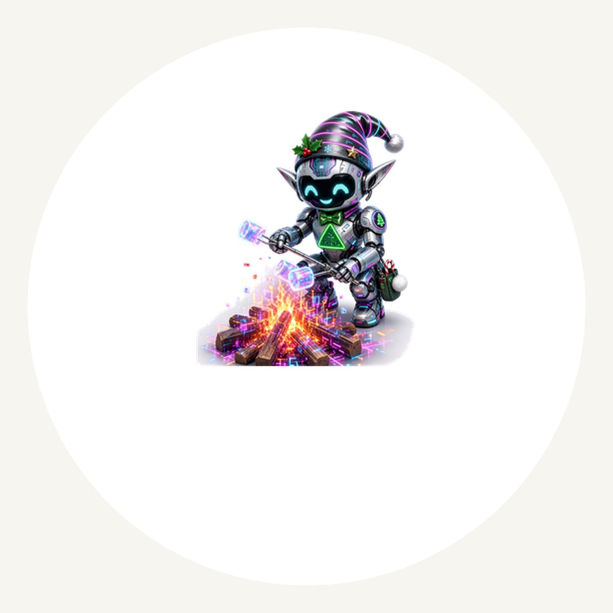 Robot Elf Toasting Marshmallows Personalised Pewter Christmas Ornament