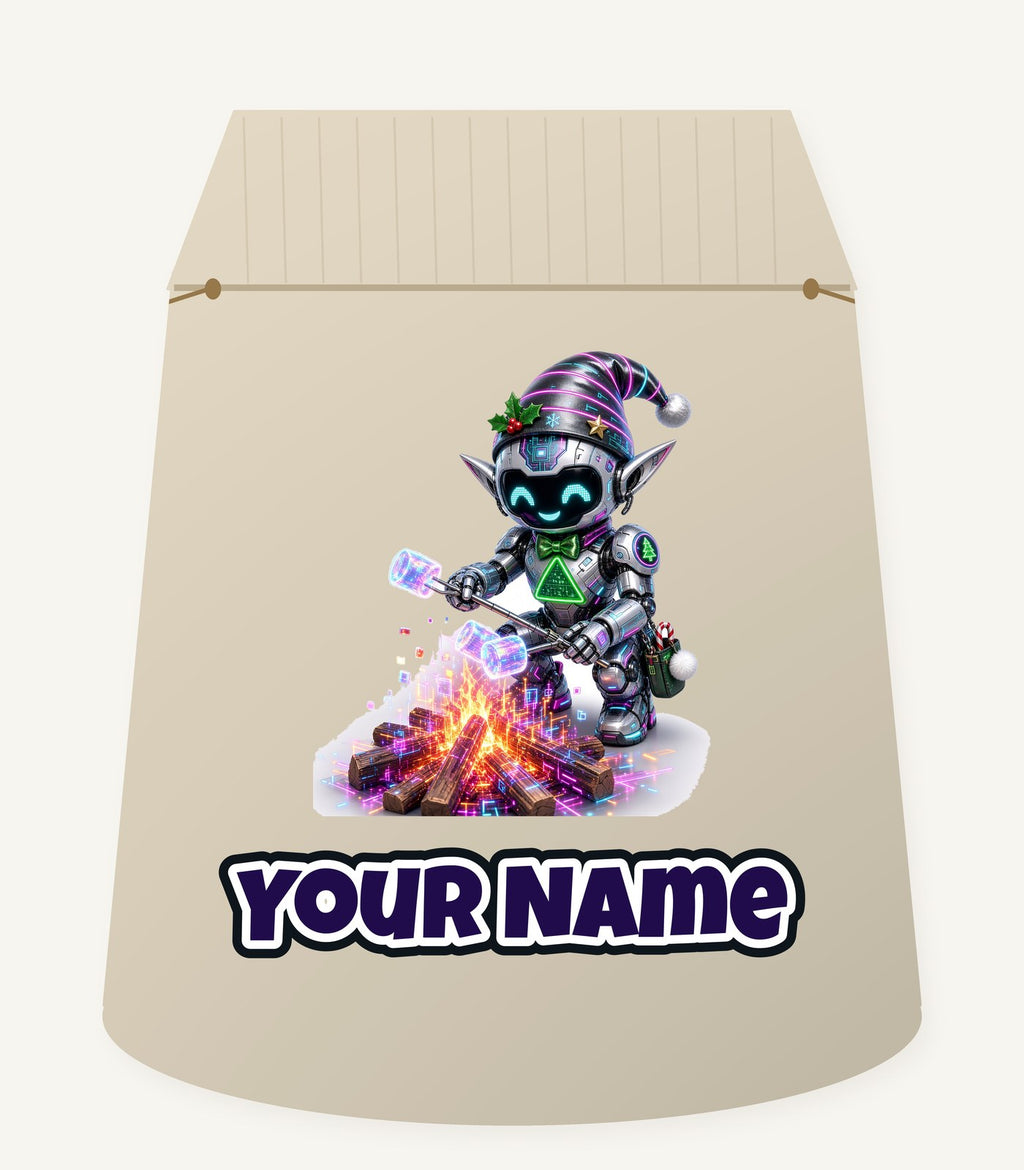 Robot Elf Toasting Marshmallows Personalised Santa Sack
