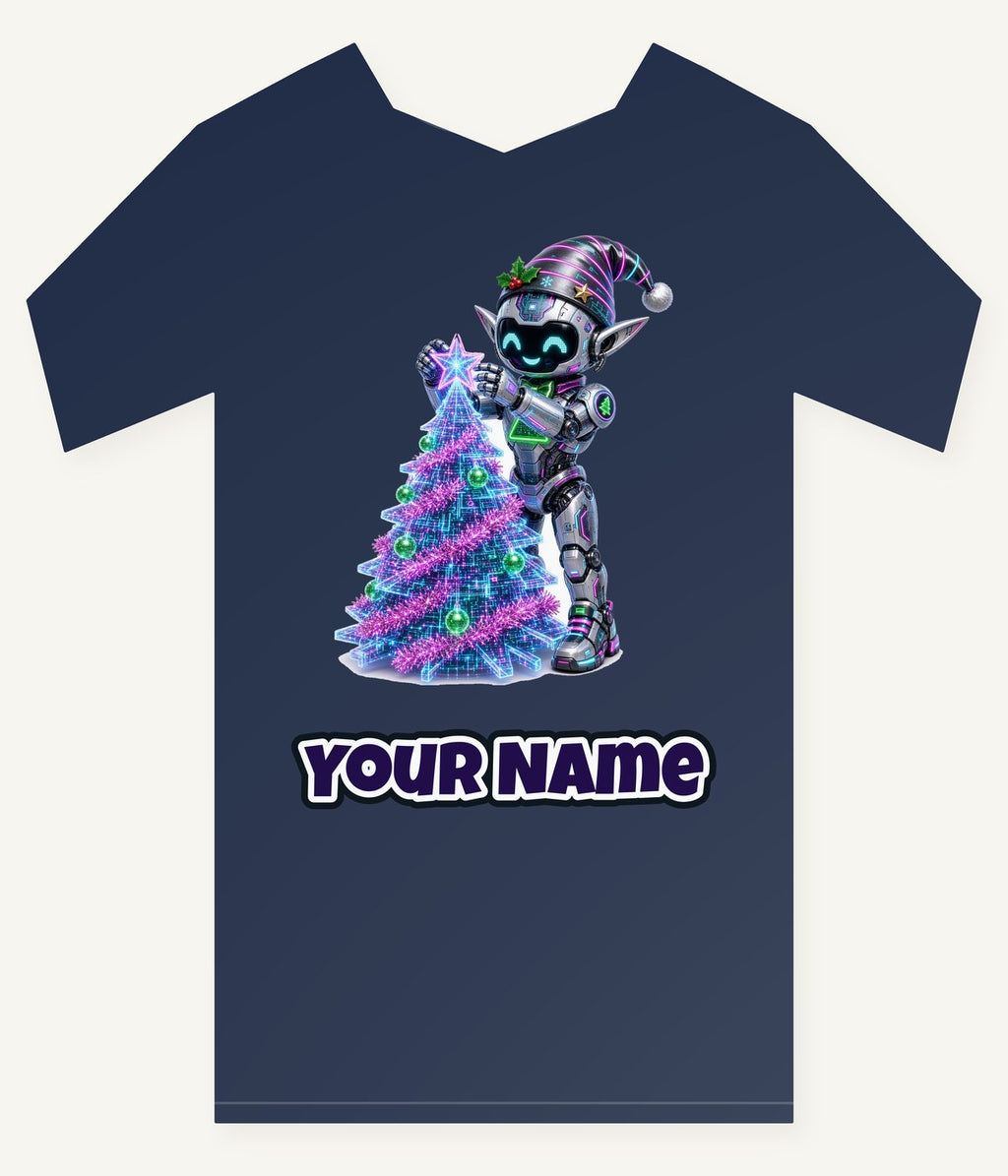 Robot Elf Trimming the Tree Personalised Kids and Baby Christmas Tee