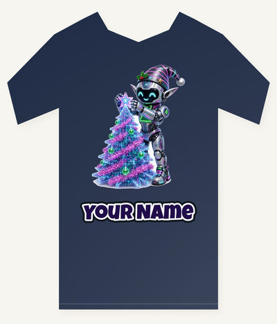 Robot Elf Trimming the Tree Personalised Kids Tee and Baby Bodysuit
