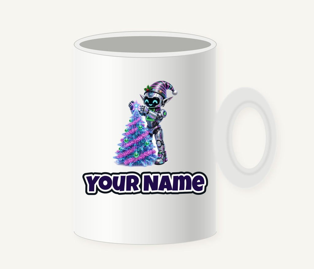Robot Elf Trimming the Tree Personalised Christmas Mug