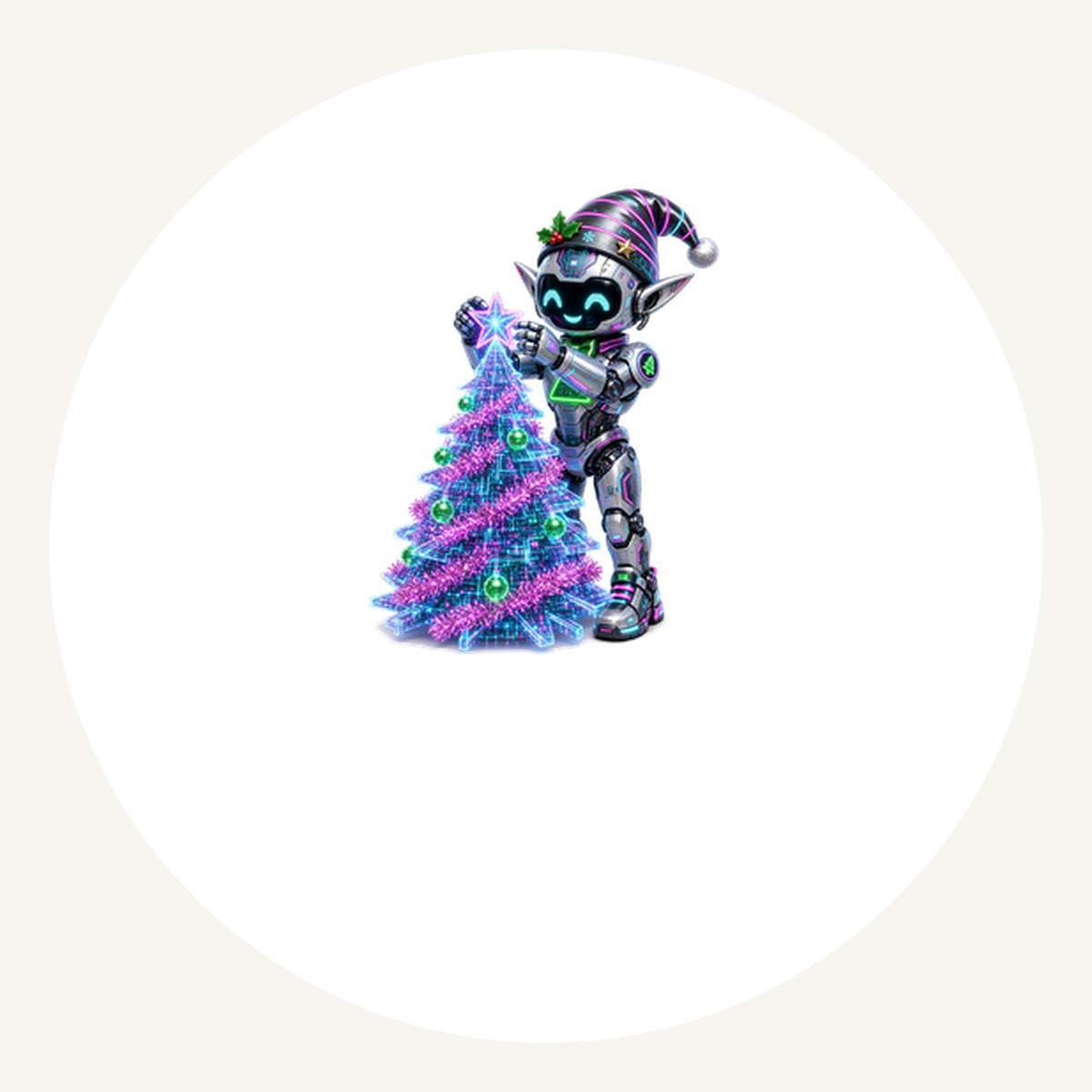 Robot Elf Trimming the Tree Personalised Pewter Christmas Ornament