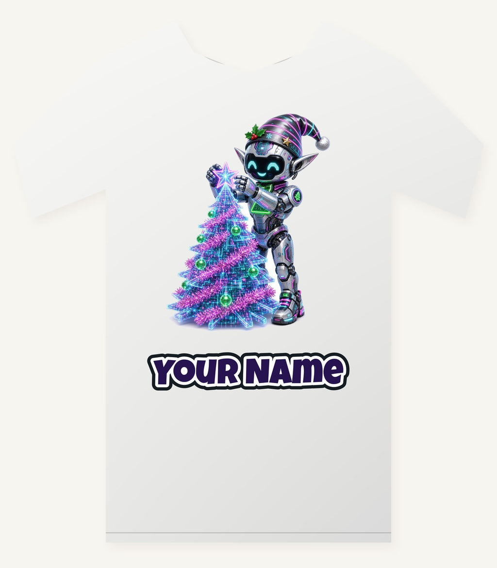 Robot Elf Trimming the Tree Personalised Christmas T-Shirt and Hoodie