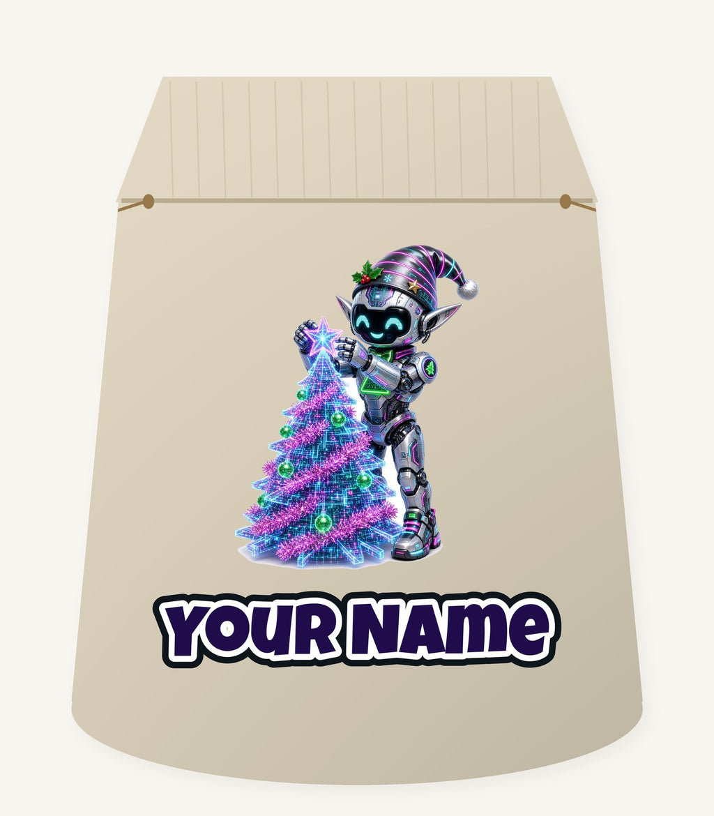 Robot Elf Trimming the Tree Personalised Santa Sack