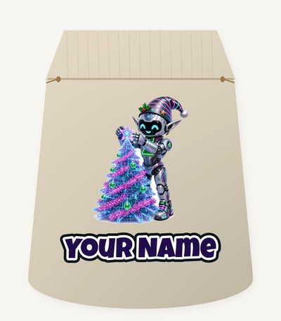 Robot Elf Trimming the Tree Personalised Santa Sack