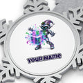 Robot Elf Unwrapping Personalised Pewter Christmas Ornament