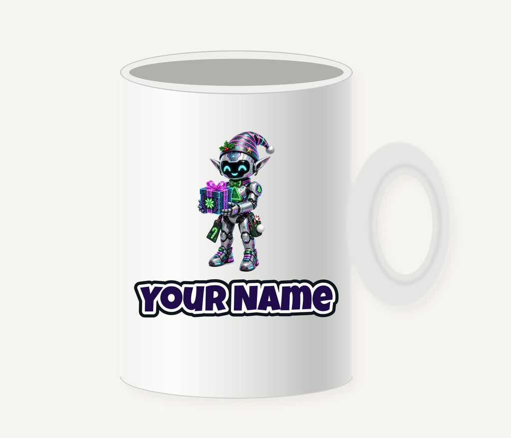Robot Elf With Gift Personalised Christmas Mug