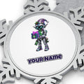 Robot Elf With Gift Personalised Pewter Christmas Ornament