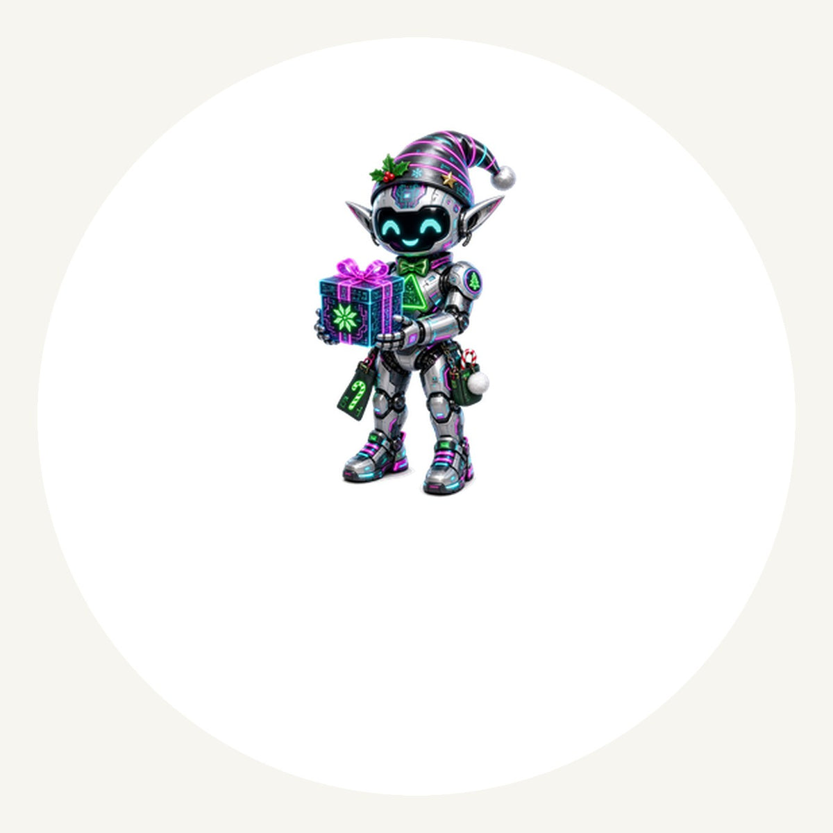 Robot Elf With Gift Personalised Pewter Christmas Ornament