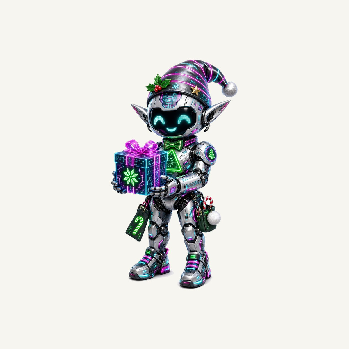 Robot Elf With Gift Personalised Santa Sack