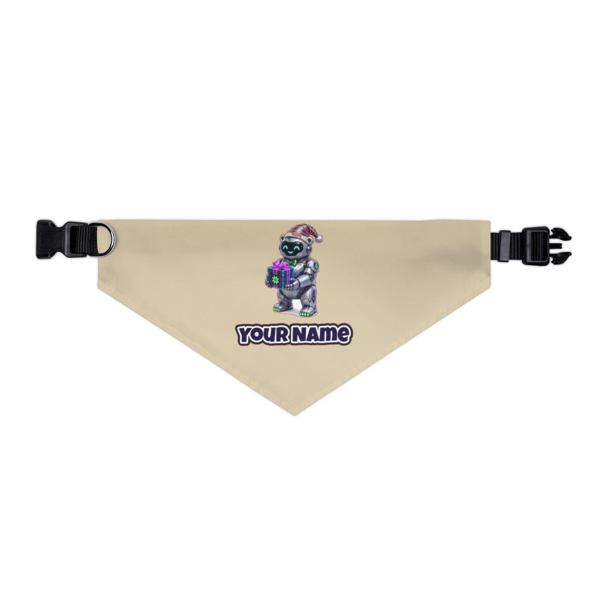Robot Polar Bear personalised Christmas pet bandana in beige, collar with buckle