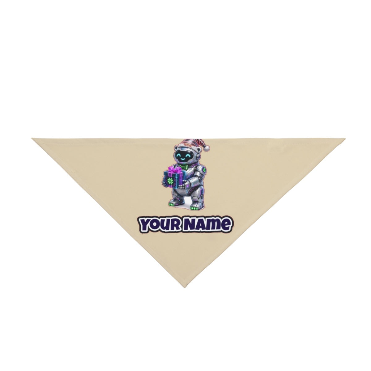 Robot Polar Bear personalised Christmas pet bandana in beige, tie-on style