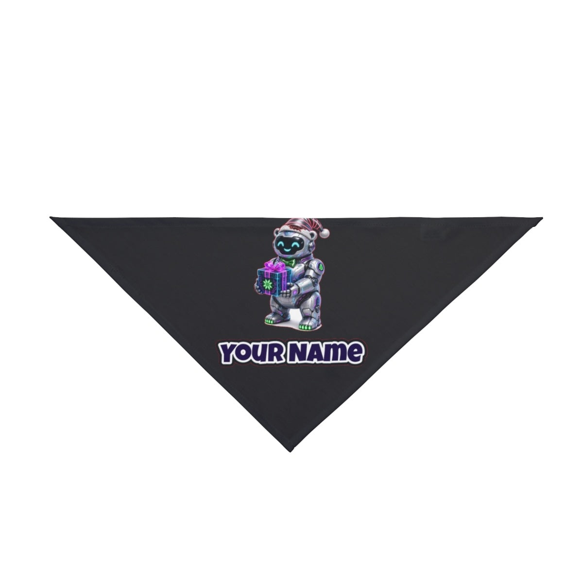 Robot Polar Bear personalised Christmas pet bandana in black, tie-on style