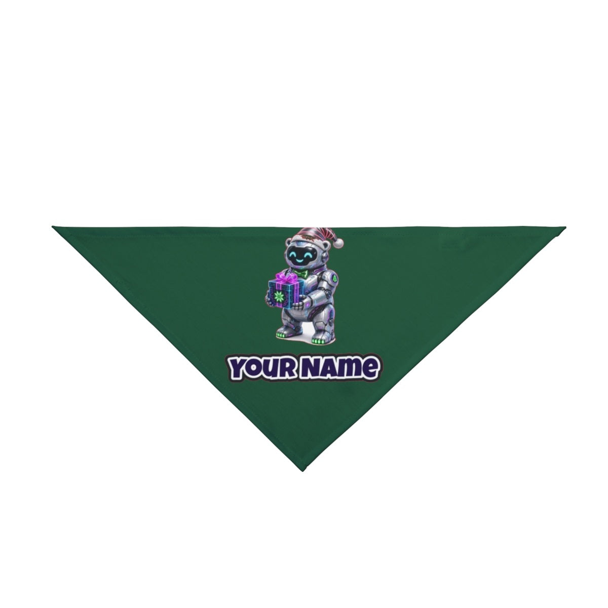 Robot Polar Bear personalised Christmas pet bandana in green, tie-on style