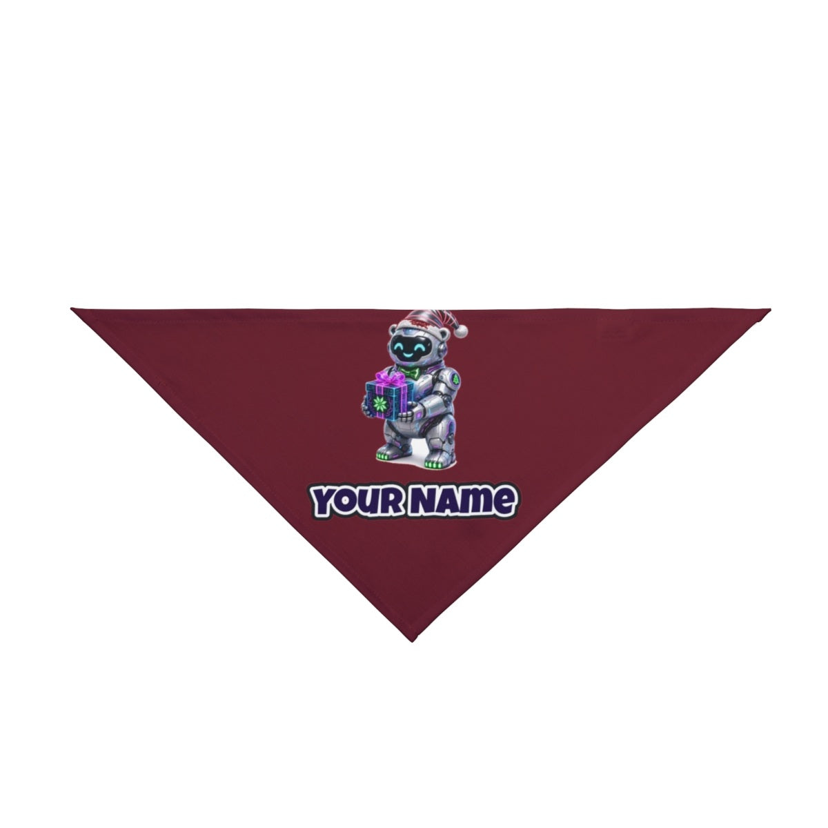 Robot Polar Bear personalised Christmas pet bandana in maroon, tie-on style