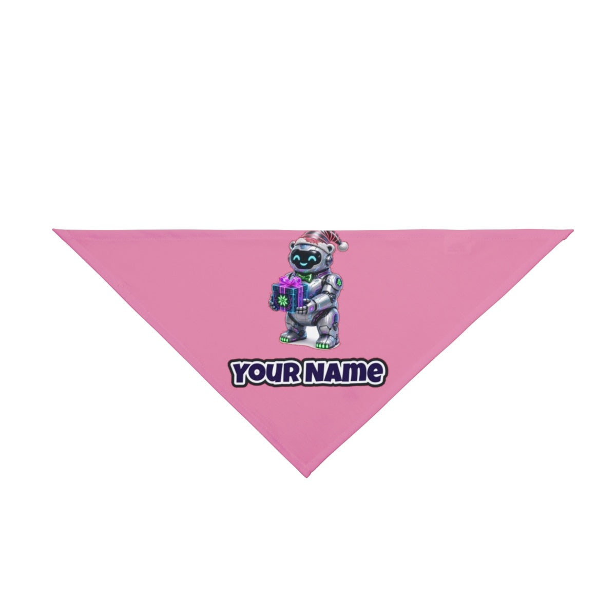Robot Polar Bear personalised Christmas pet bandana in pink, tie-on style