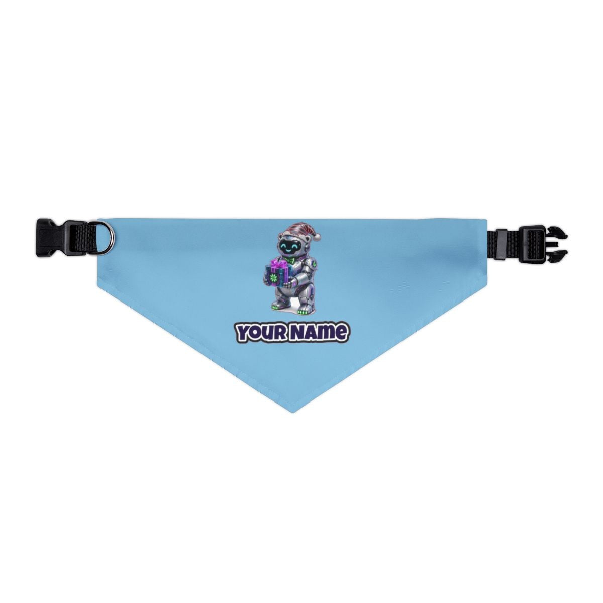 Robot Polar Bear personalised Christmas pet bandana in sky blue, collar with buckle