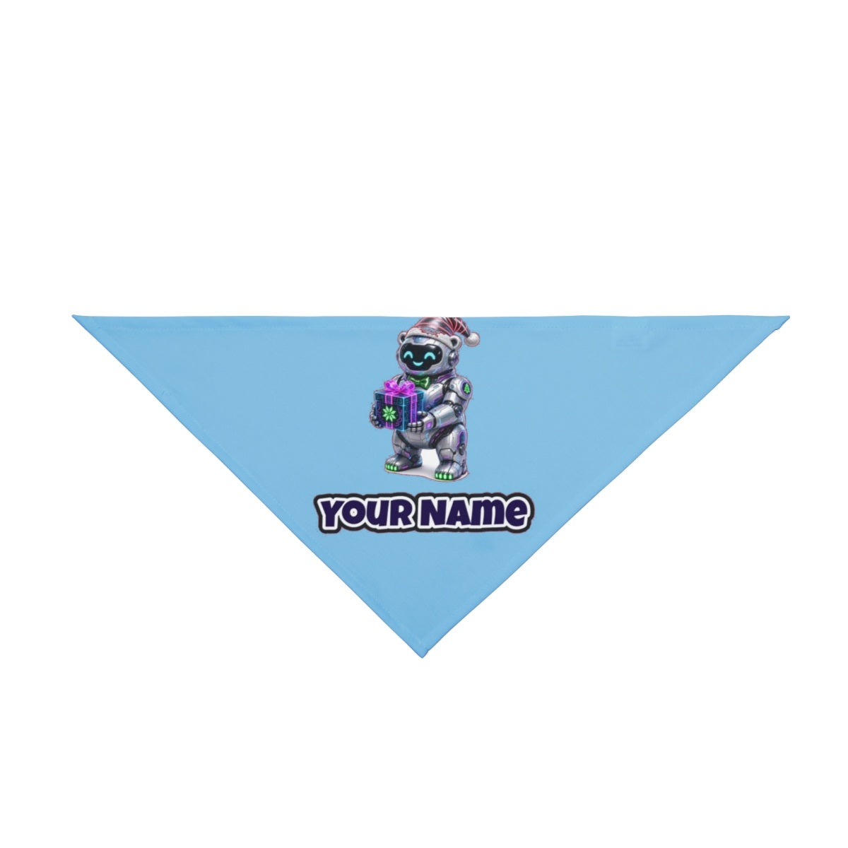 Robot Polar Bear personalised Christmas pet bandana in sky blue, tie-on style