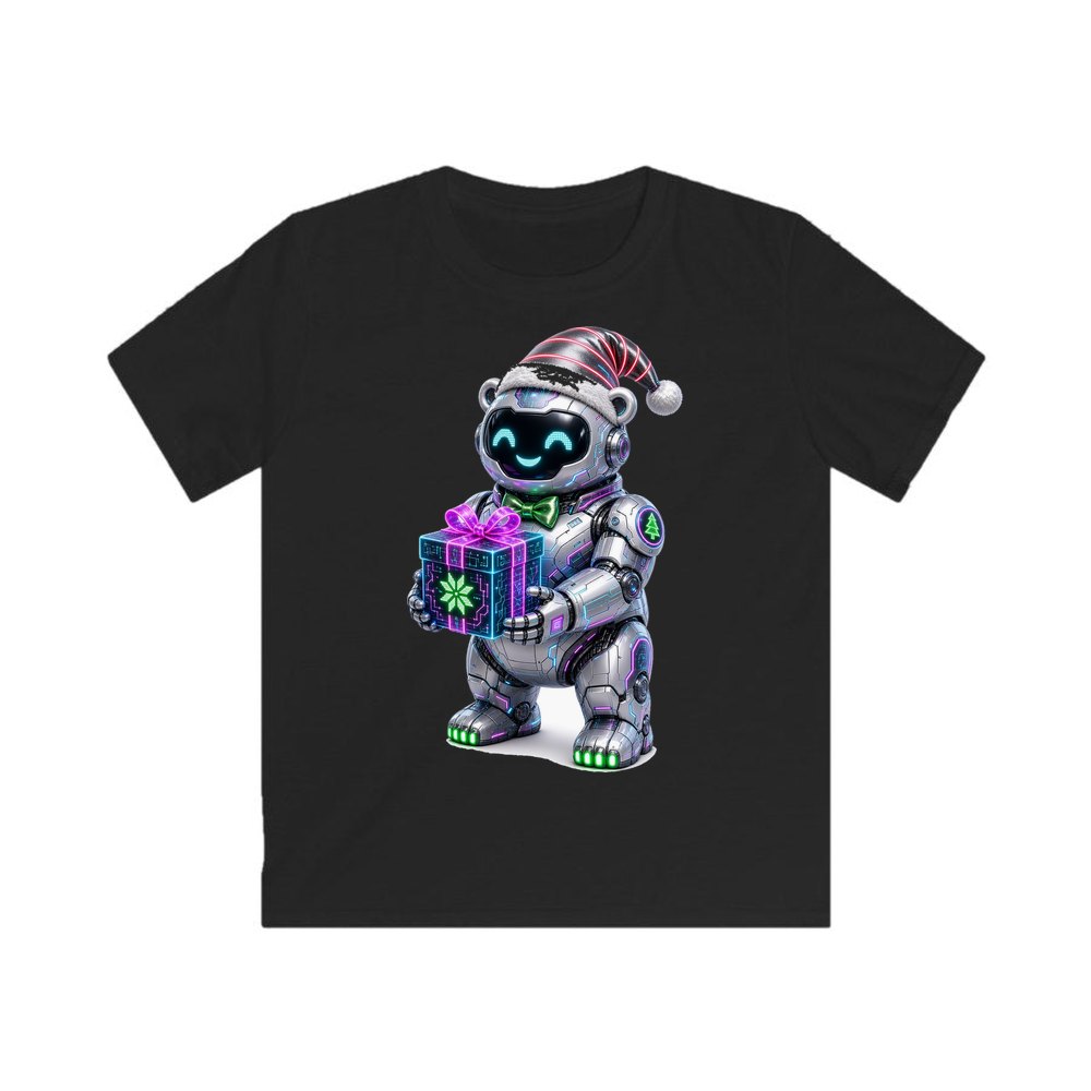 Robot Polar Bear personalised kids Christmas tee in black