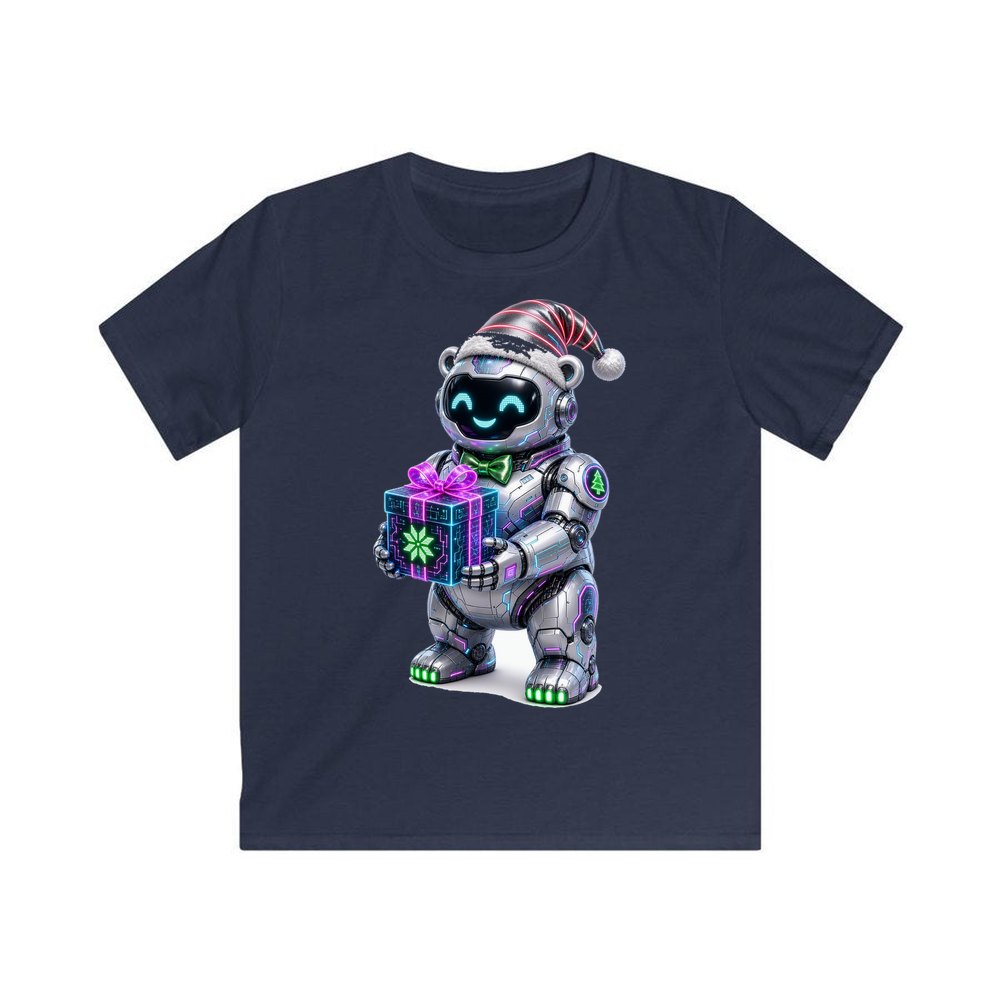 Robot Polar Bear personalised kids Christmas tee in navy