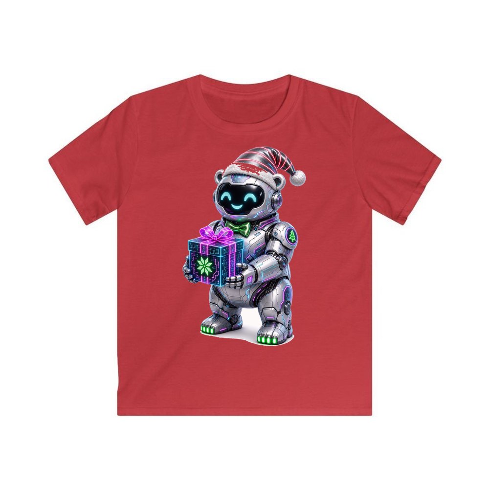 Robot Polar Bear personalised kids Christmas tee in red