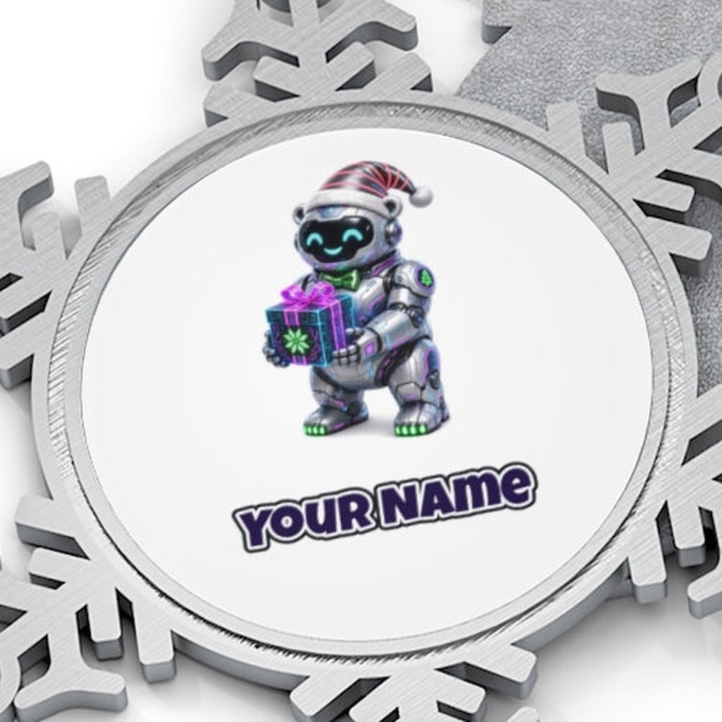 Robot Polar Bear Personalised Pewter Christmas Ornament