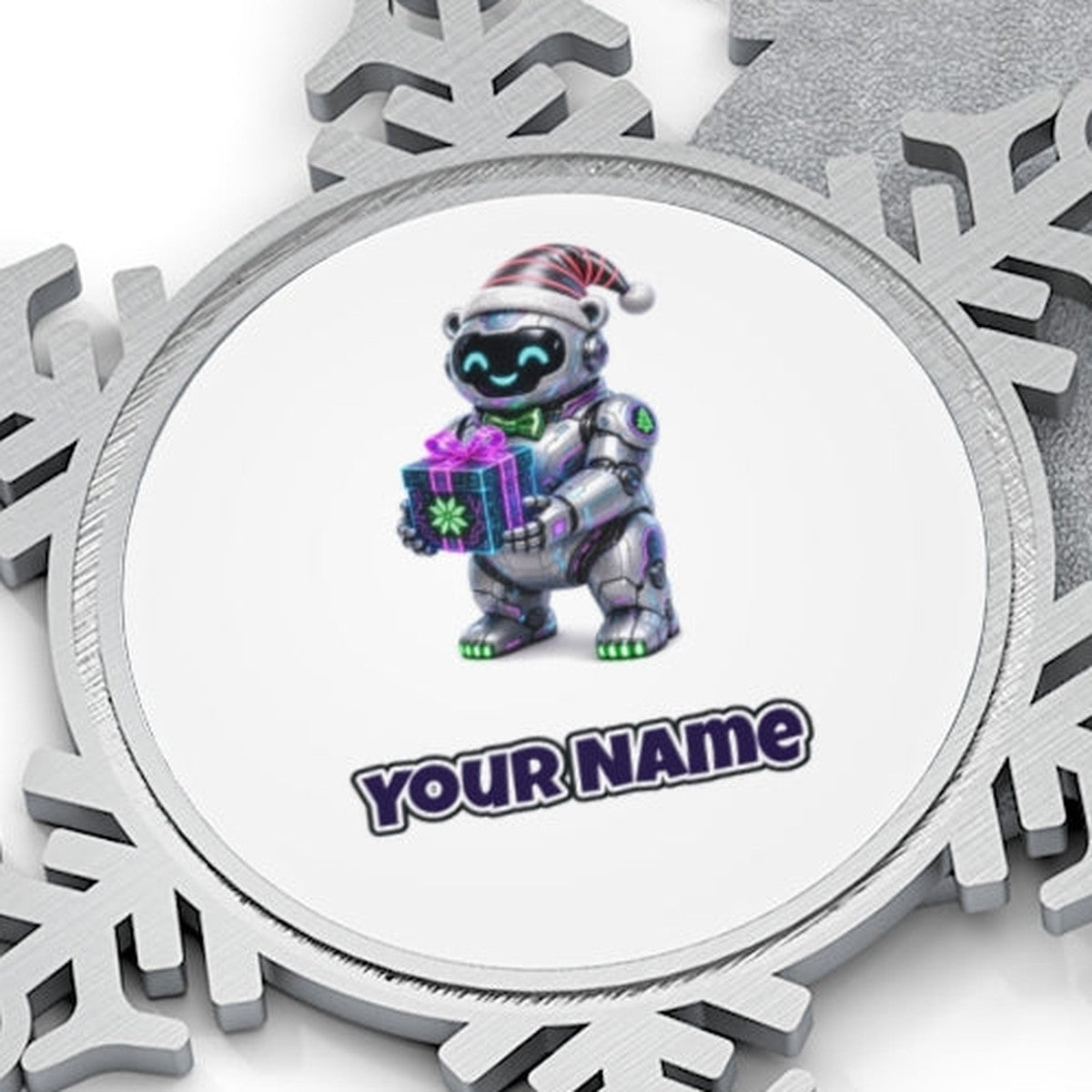 Robot Polar Bear Personalised Pewter Christmas Ornament