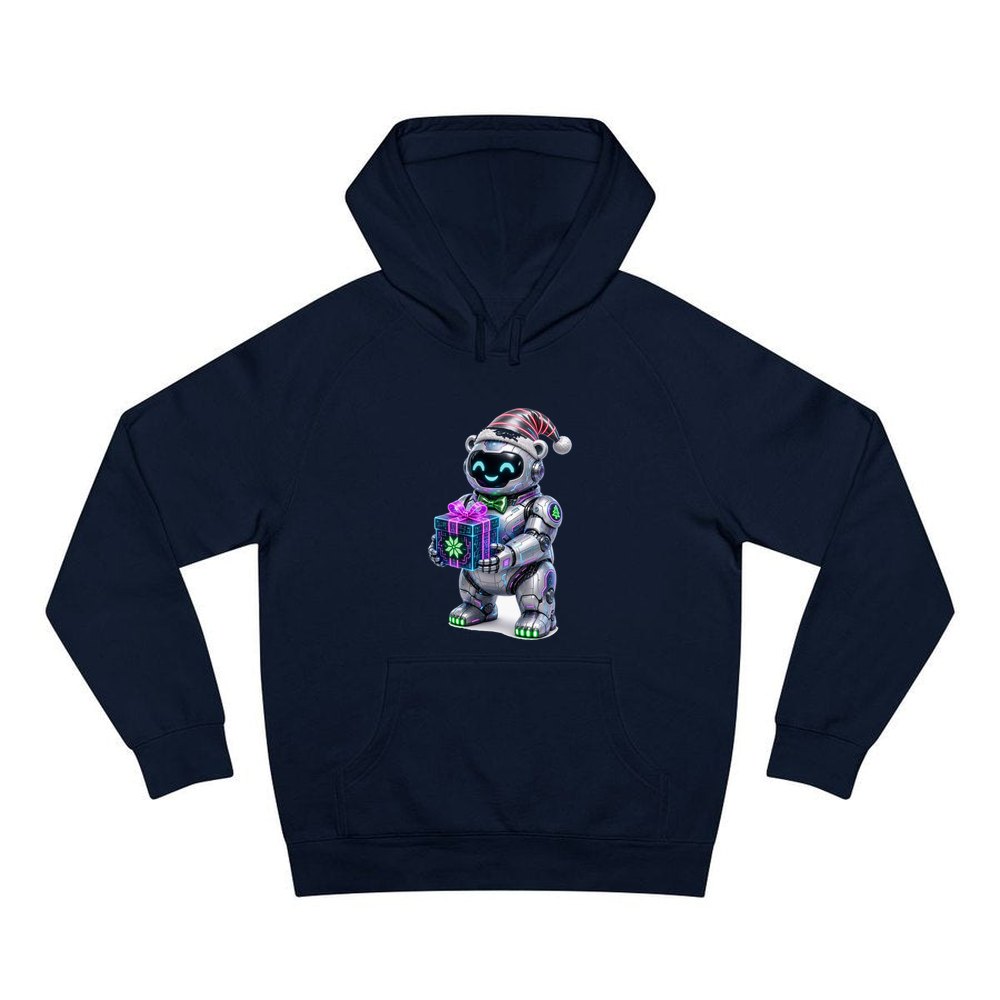 Robot Polar Bear personalised Christmas hoodie in navy