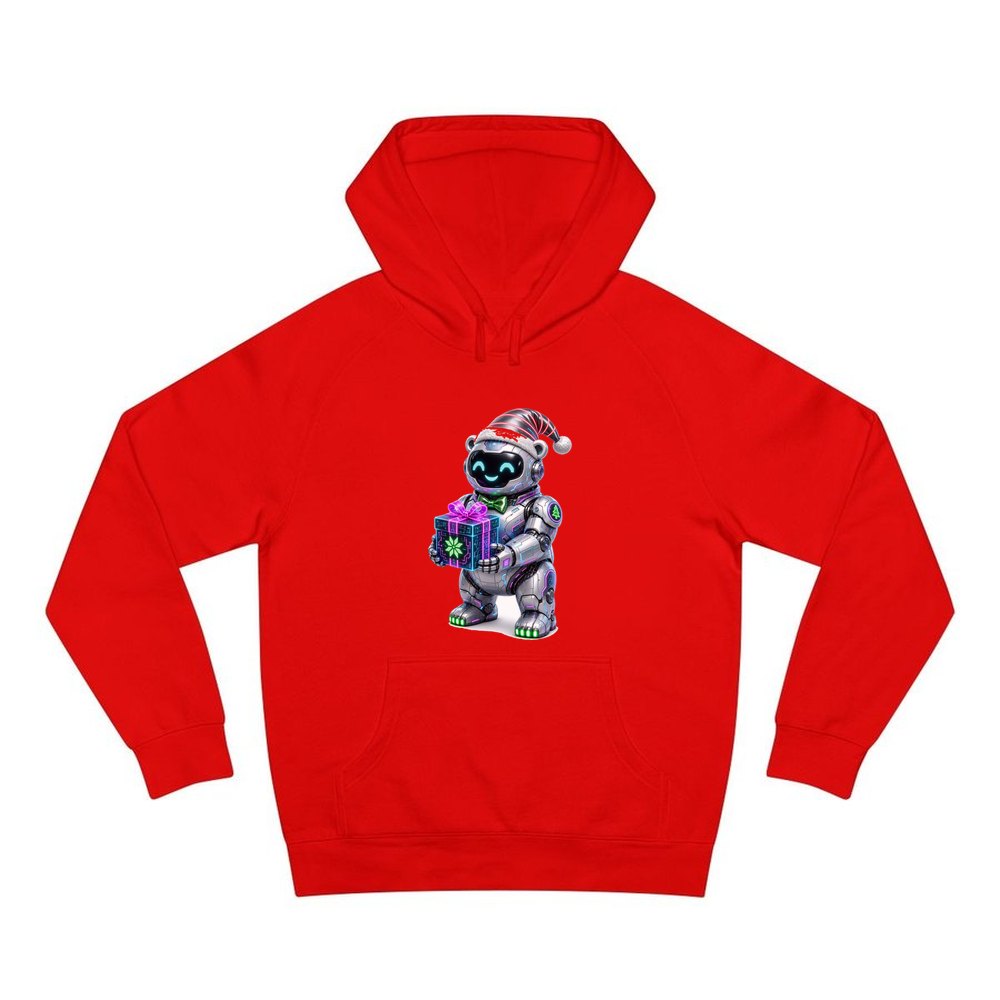 Robot Polar Bear personalised Christmas hoodie in red