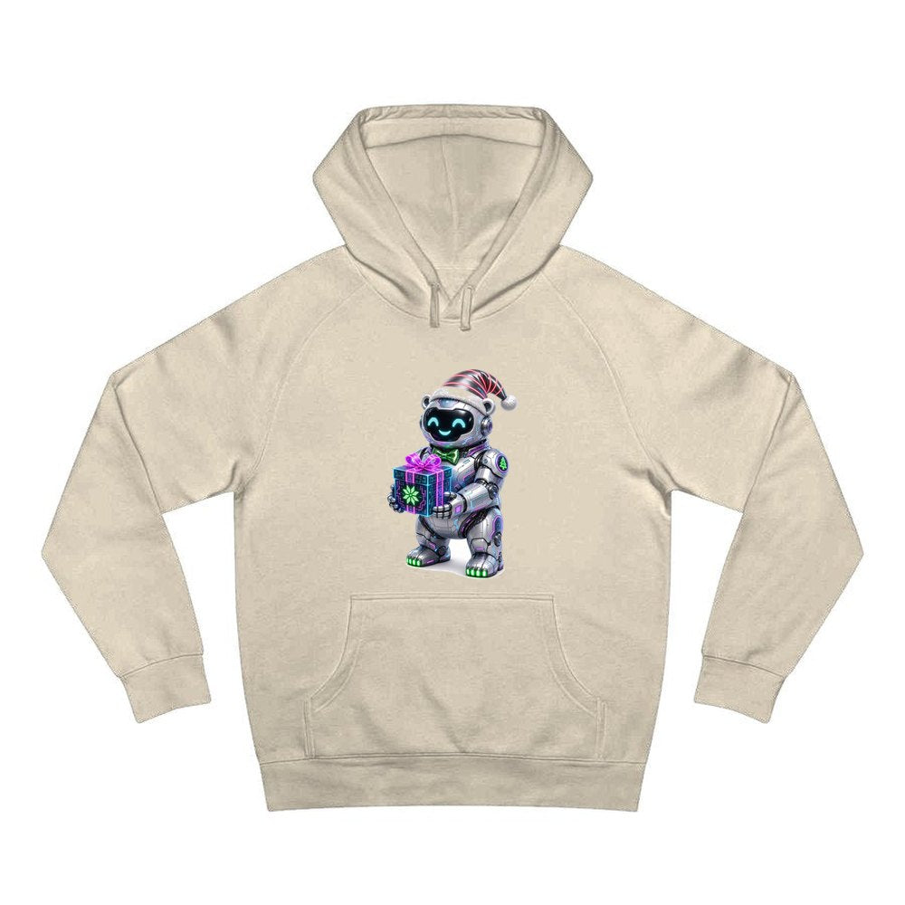 Robot Polar Bear personalised Christmas hoodie in sand