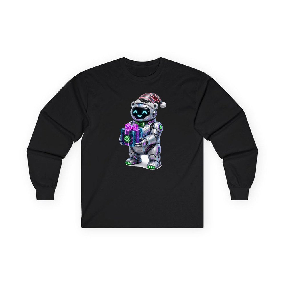 Robot Polar Bear personalised long sleeve Christmas T-shirt in black