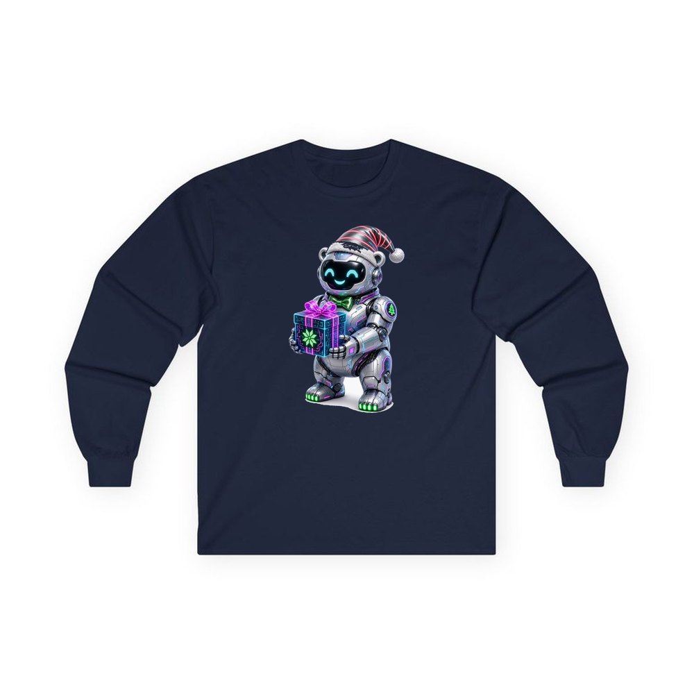 Robot Polar Bear personalised long sleeve Christmas T-shirt in navy