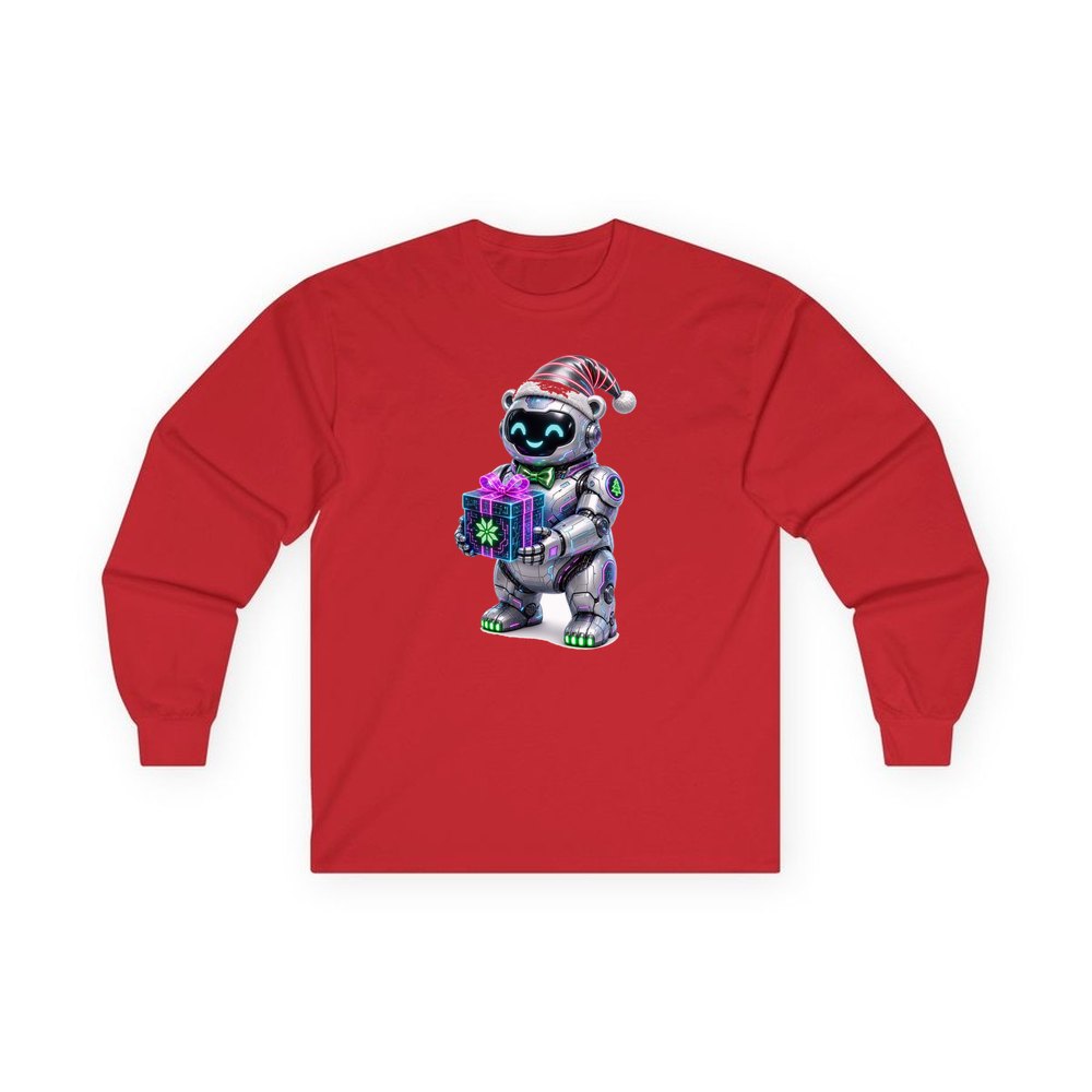 Robot Polar Bear personalised long sleeve Christmas T-shirt in red