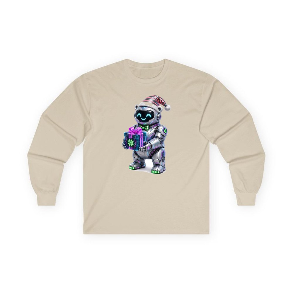 Robot Polar Bear personalised long sleeve Christmas T-shirt in sand