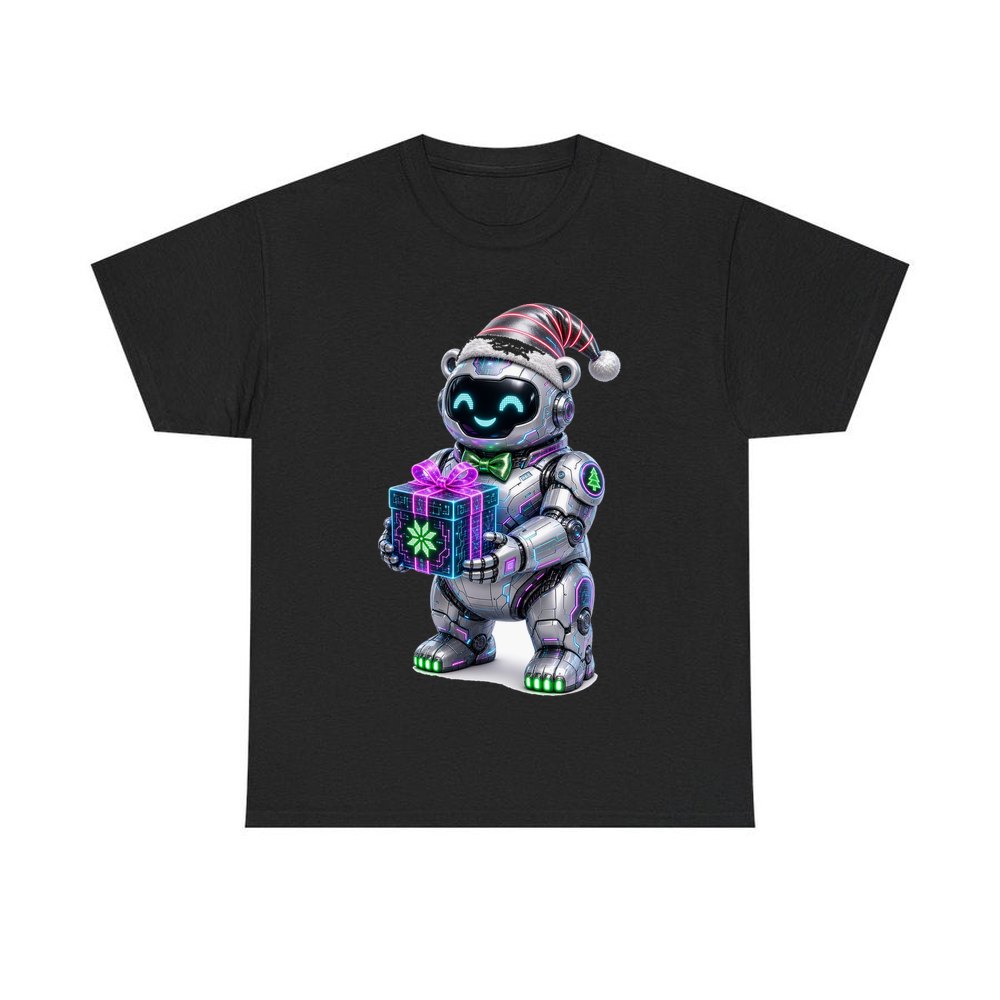 Robot Polar Bear personalised Christmas T-shirt in black