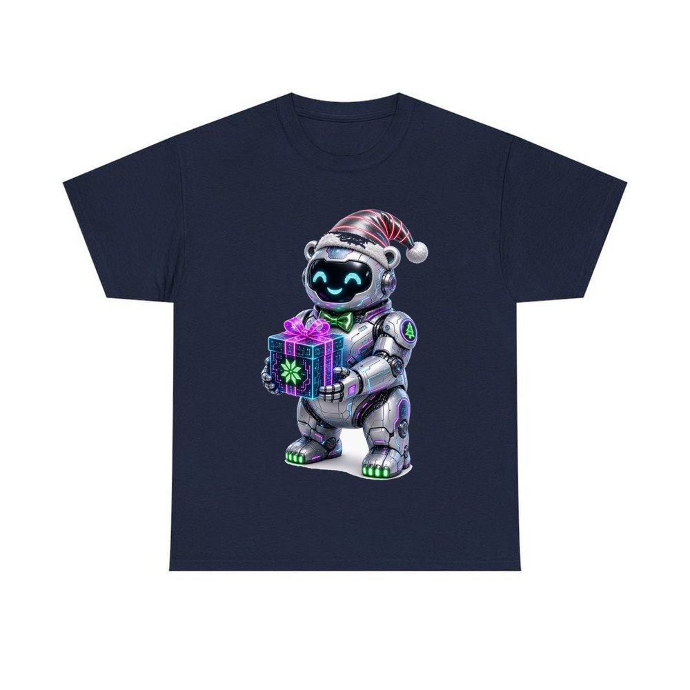 Robot Polar Bear personalised Christmas T-shirt in navy