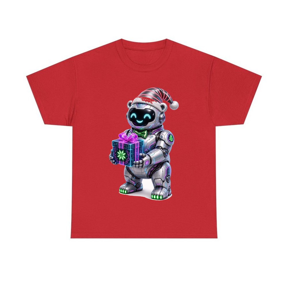 Robot Polar Bear personalised Christmas T-shirt in red