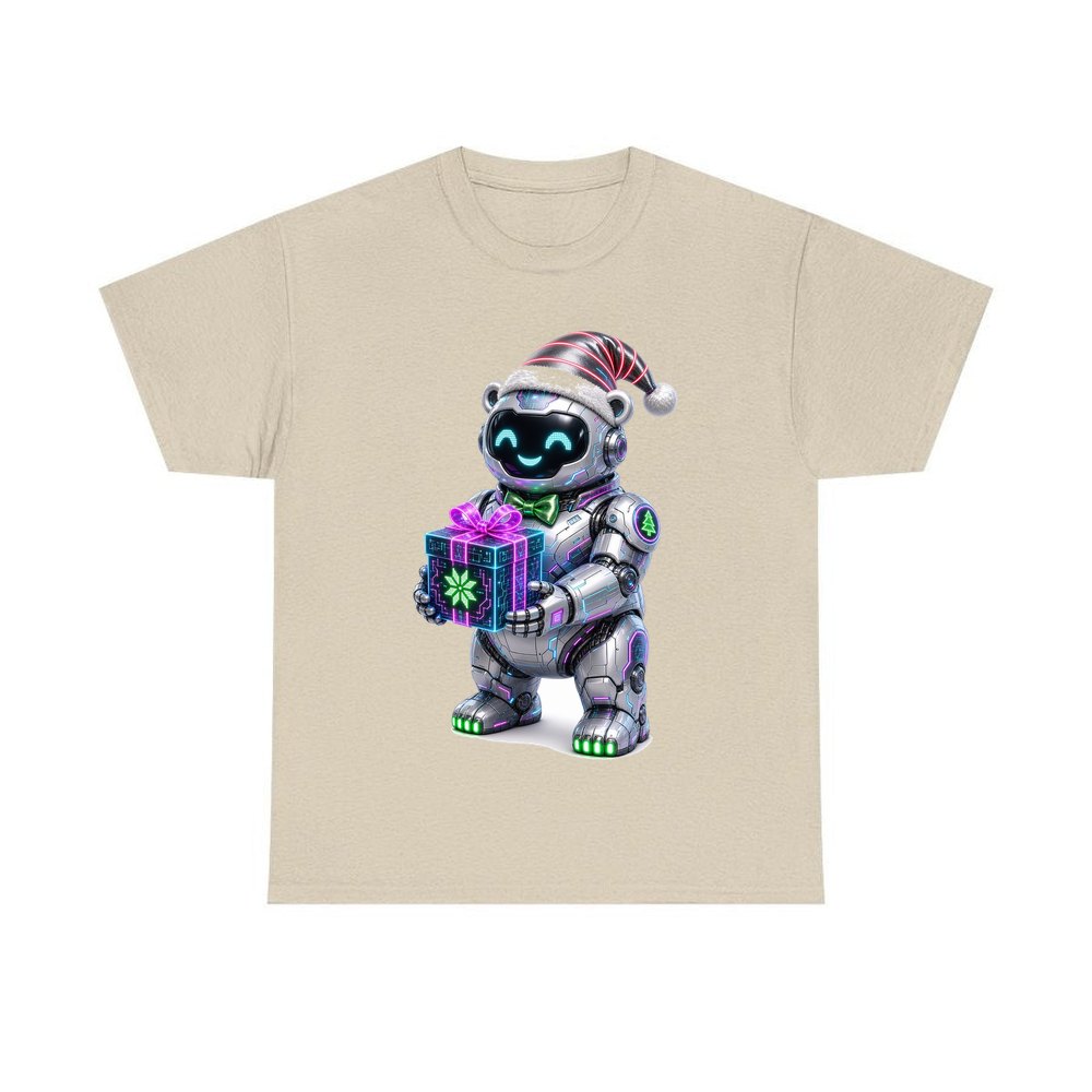 Robot Polar Bear personalised Christmas T-shirt in sand