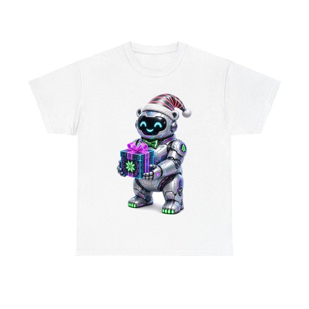 Robot Polar Bear personalised Christmas T-shirt in white