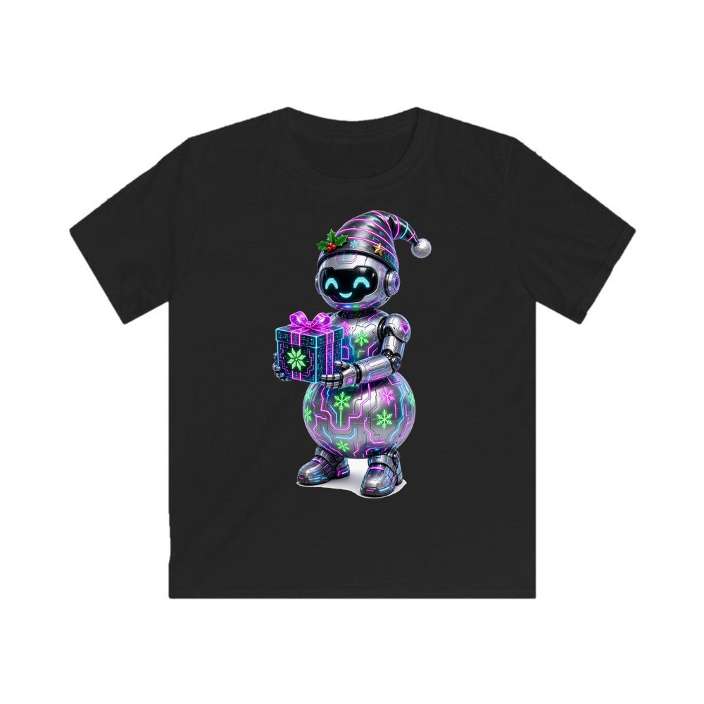 Robot Snowman personalised kids Christmas tee in black