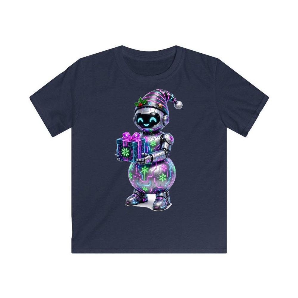 Robot Snowman personalised kids Christmas tee in navy