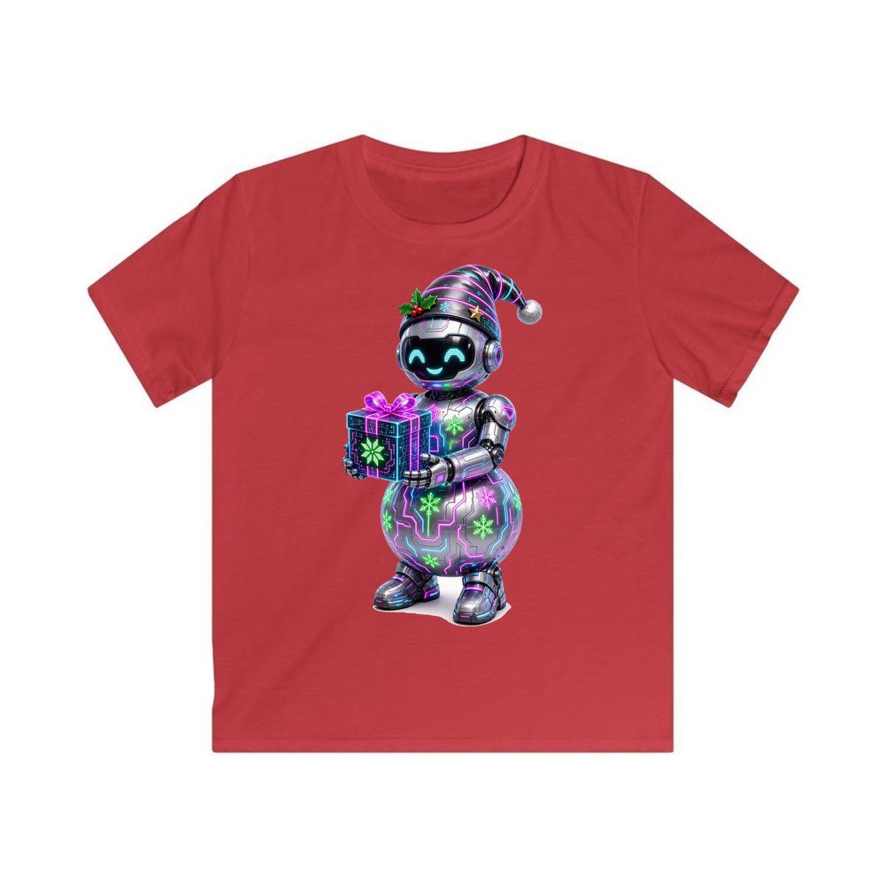 Robot Snowman personalised kids Christmas tee in red