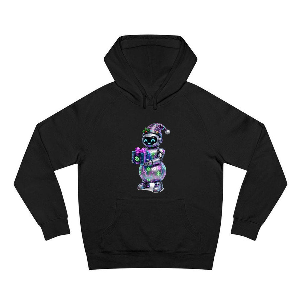 Robot Snowman personalised Christmas hoodie in black