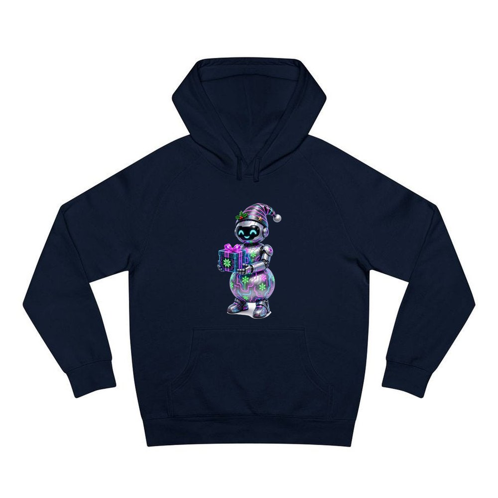 Robot Snowman personalised Christmas hoodie in navy