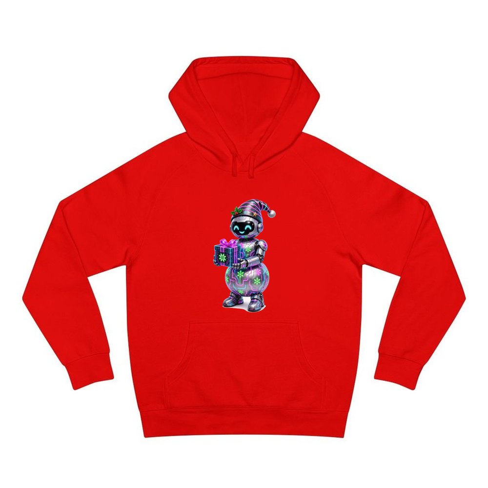 Robot Snowman personalised Christmas hoodie in red