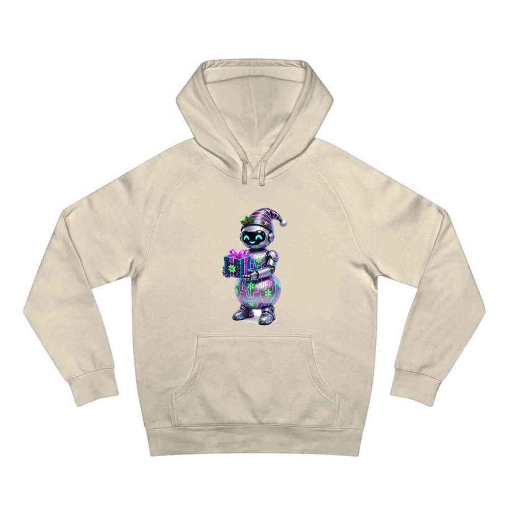 Robot Snowman personalised Christmas hoodie in sand