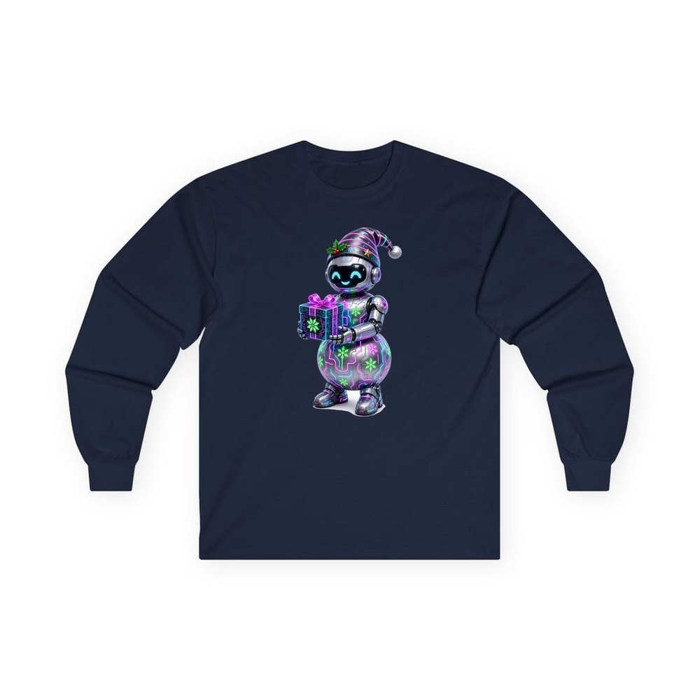 Robot Snowman personalised long sleeve Christmas T-shirt in navy