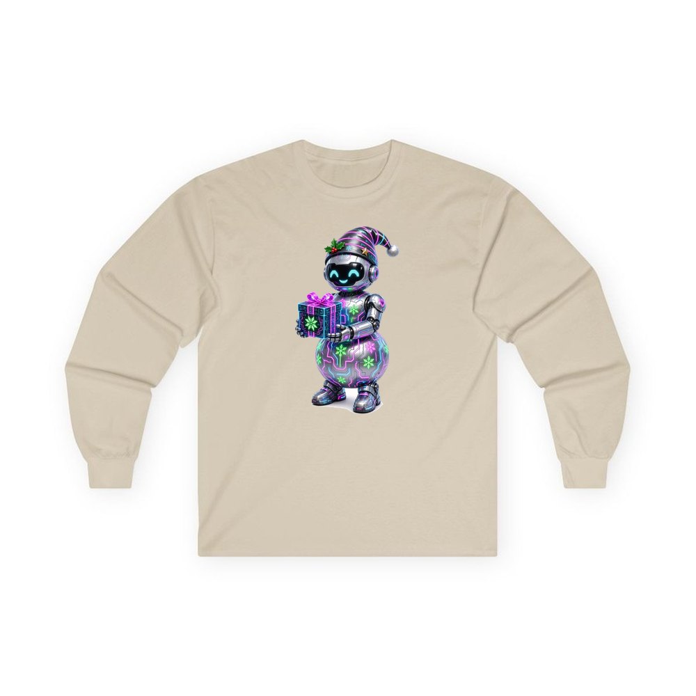 Robot Snowman personalised long sleeve Christmas T-shirt in sand