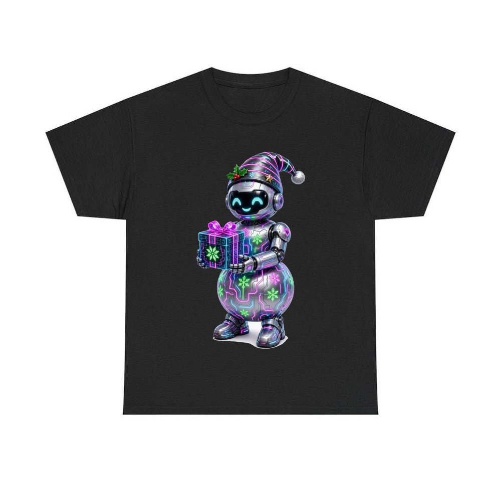 Robot Snowman personalised Christmas T-shirt in black