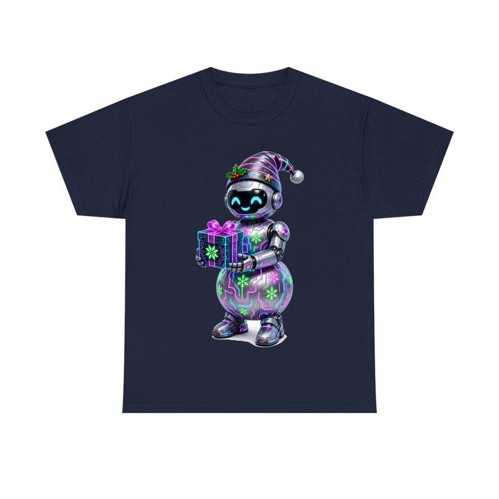 Robot Snowman personalised Christmas T-shirt in navy